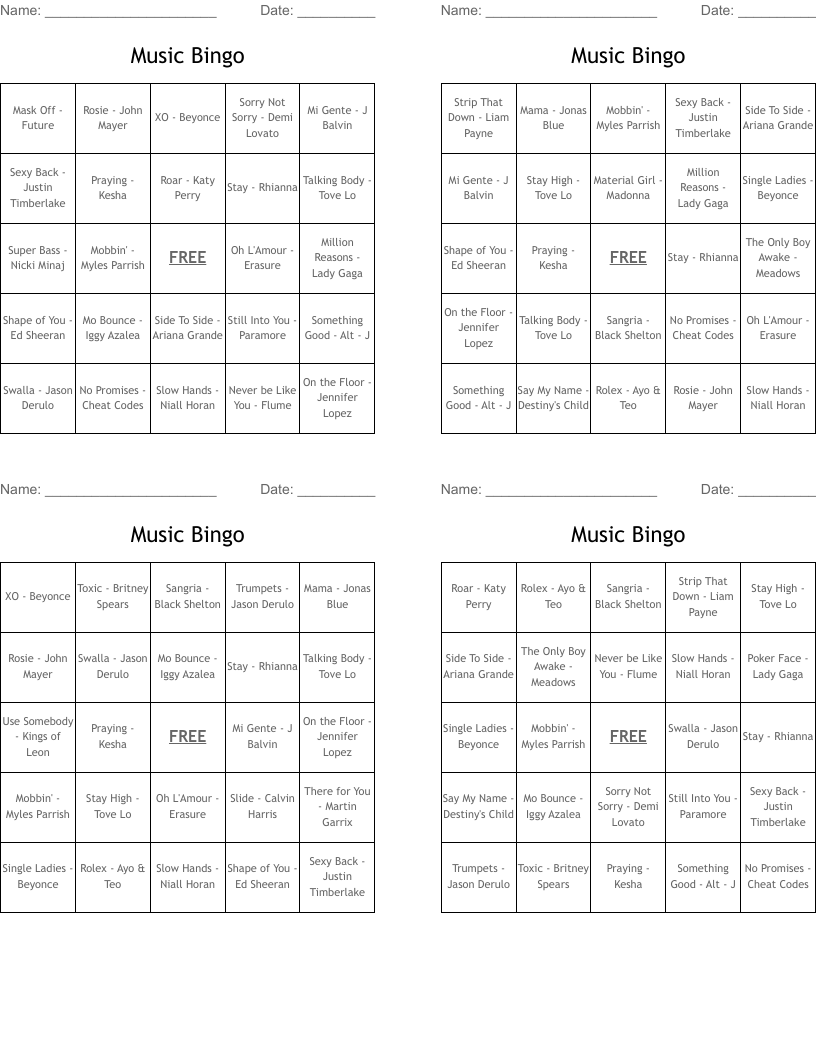 Music Bingo 