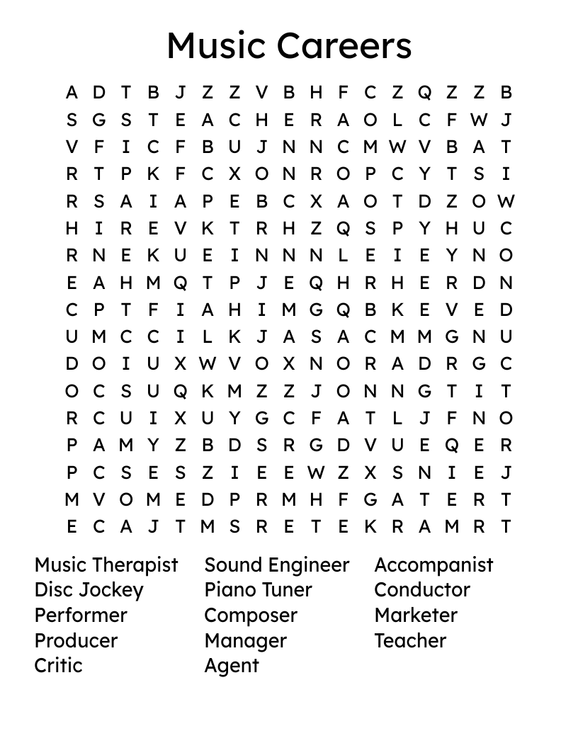 Music Careers Word Search