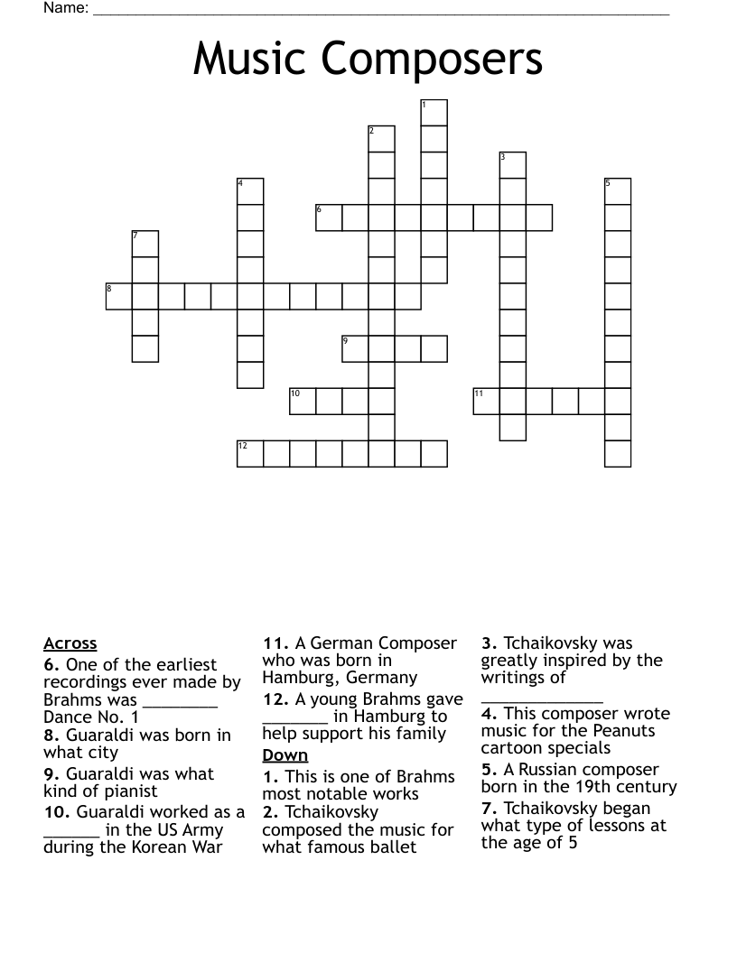 Music Composers Crossword