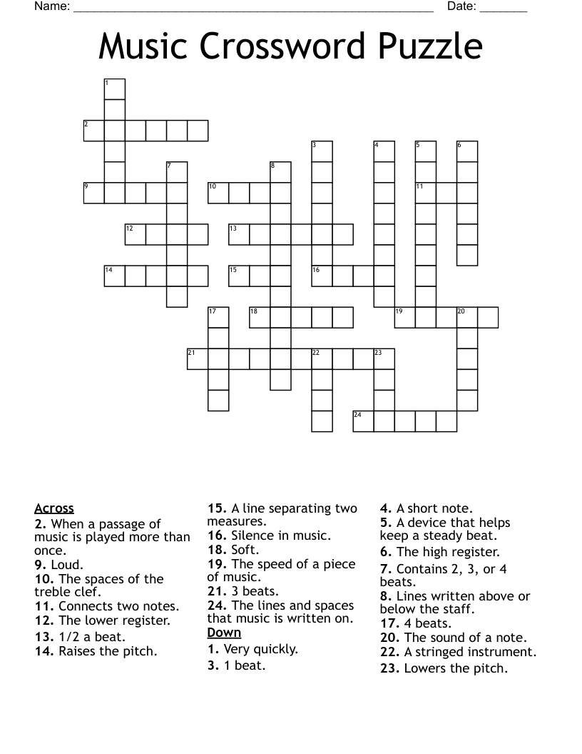 Music Crossword Puzzle