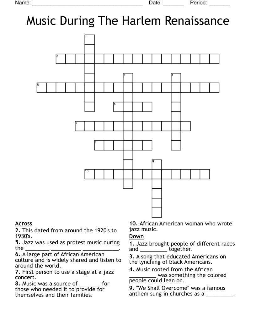 Music During The Harlem Renaissance Crossword