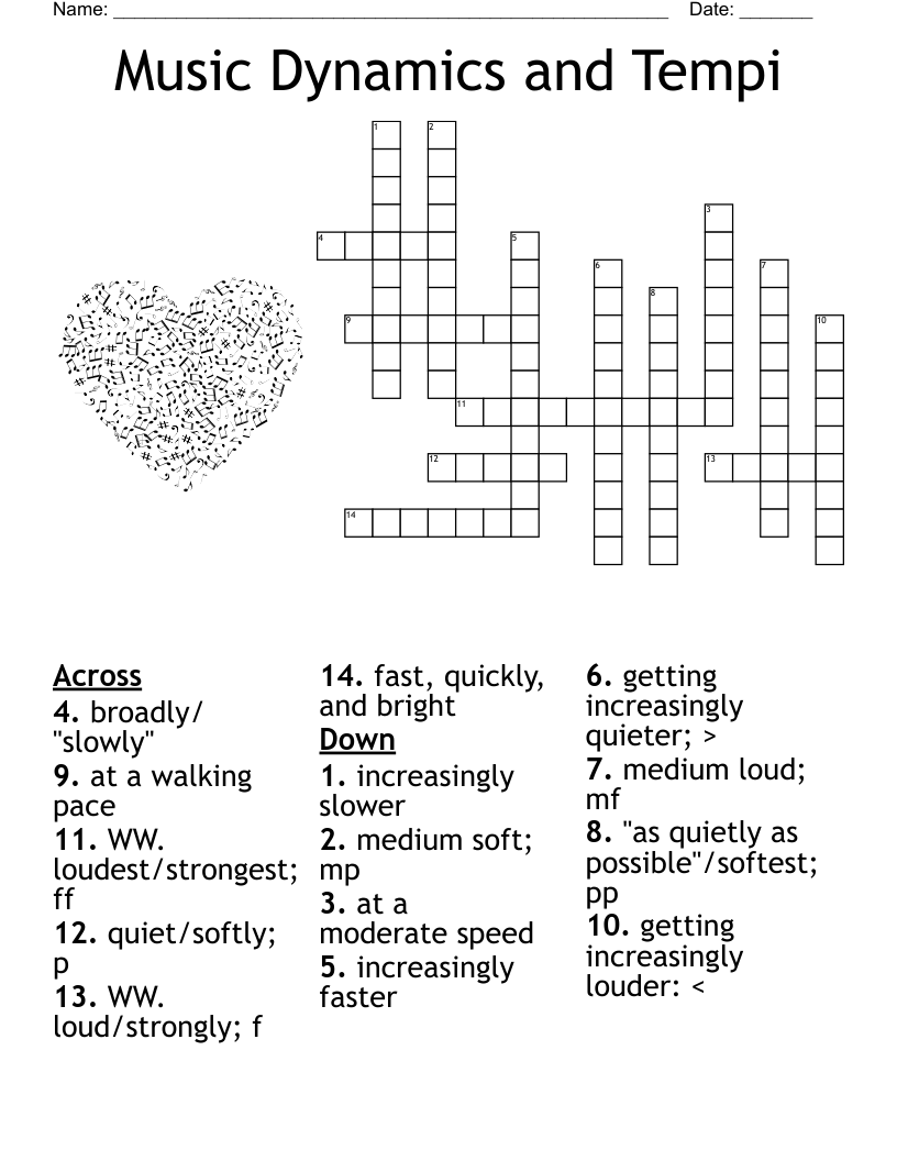 Music Dynamics and Tempi Crossword