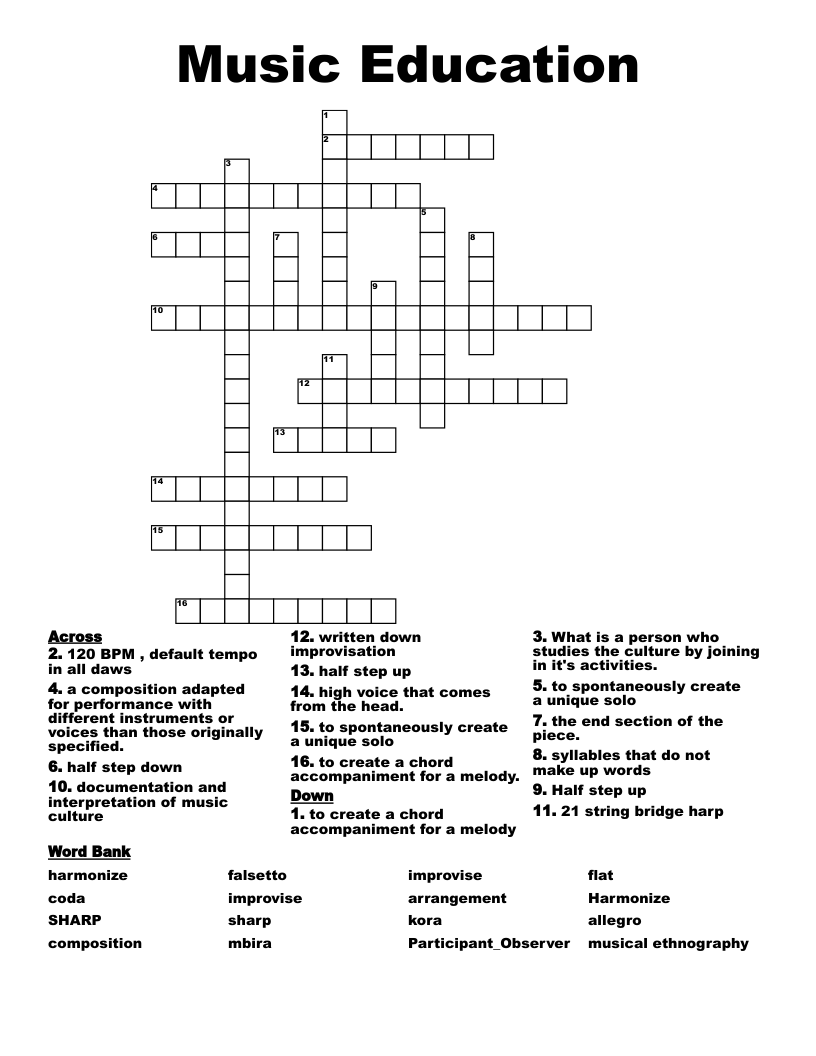 Music Education Crossword