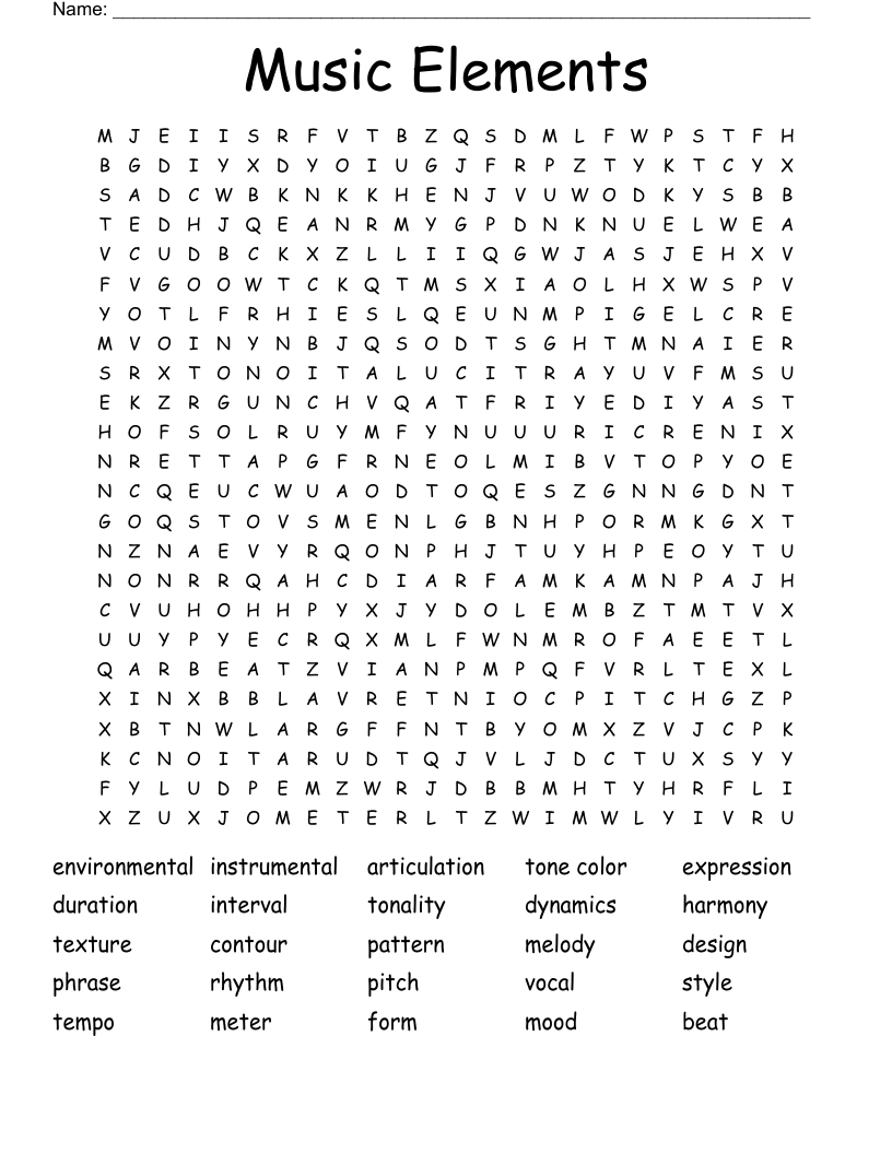 Music Elements Word Search