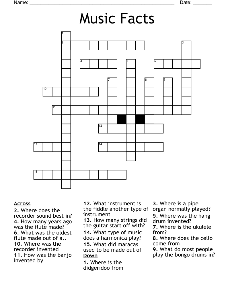 Music Facts Crossword