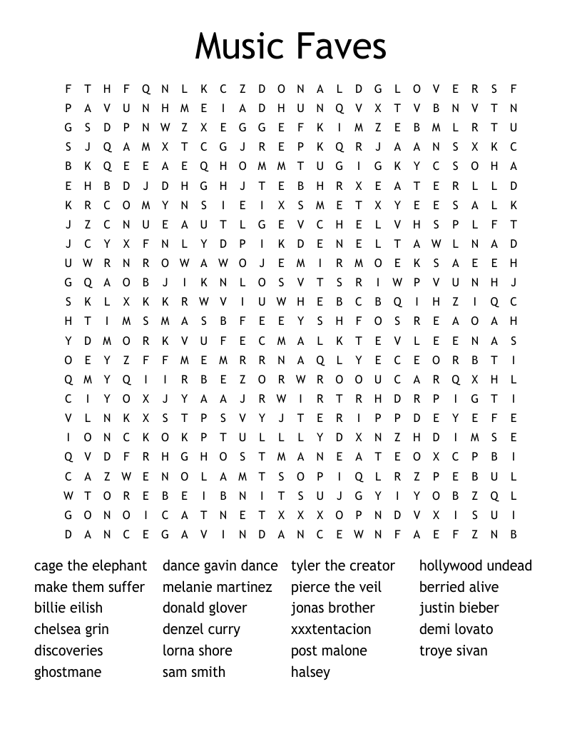 Music Faves  Word Search