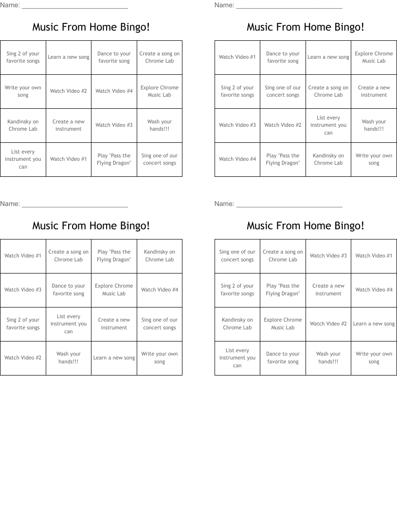 Music From Home Bingo!