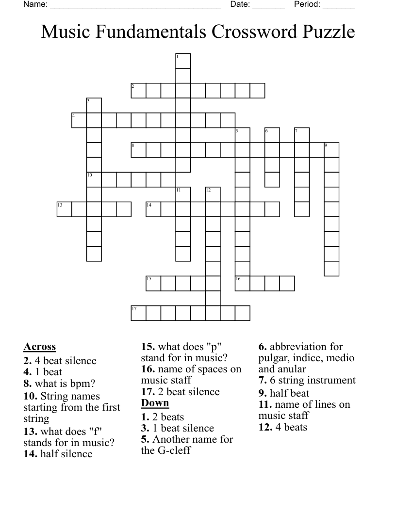Music Fundamentals Crossword Puzzle