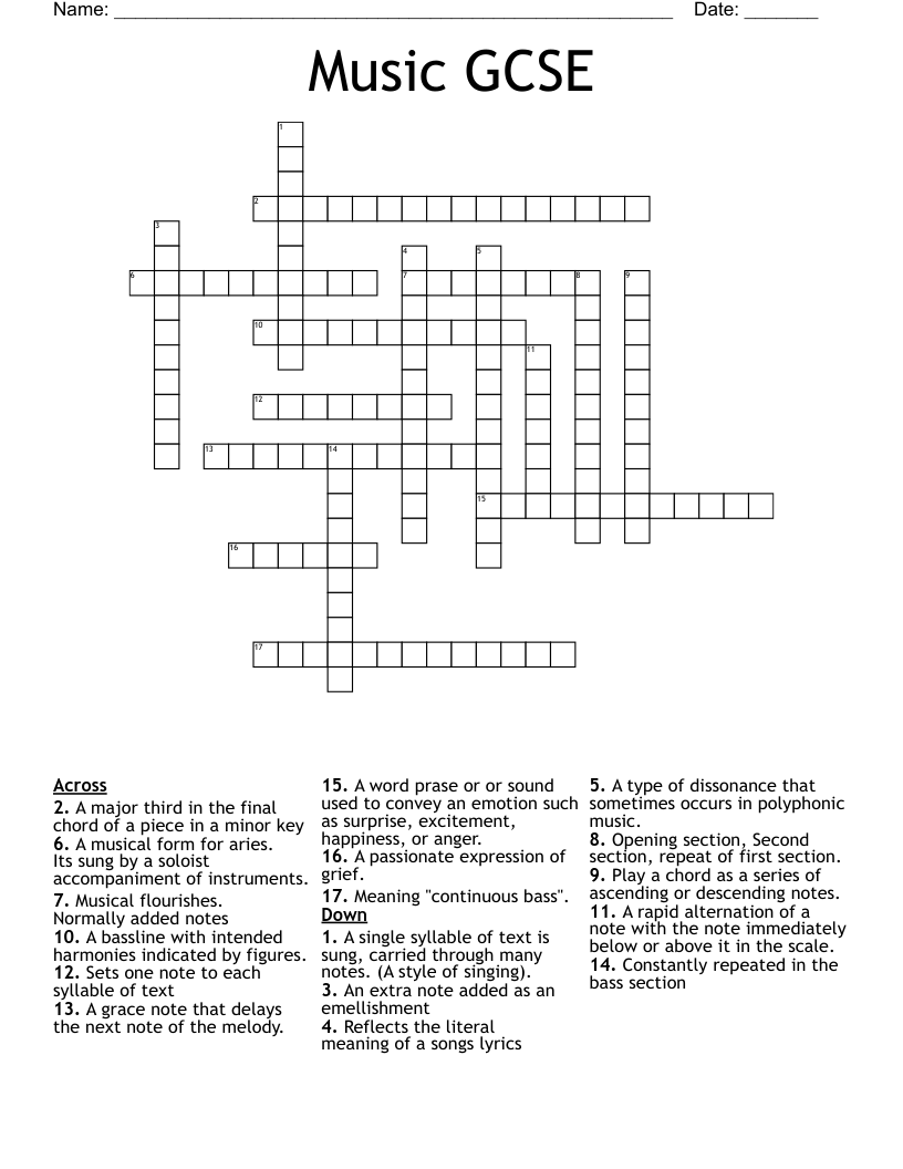 Music GCSE Crossword