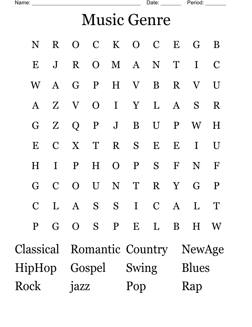 Music Genre Word Search