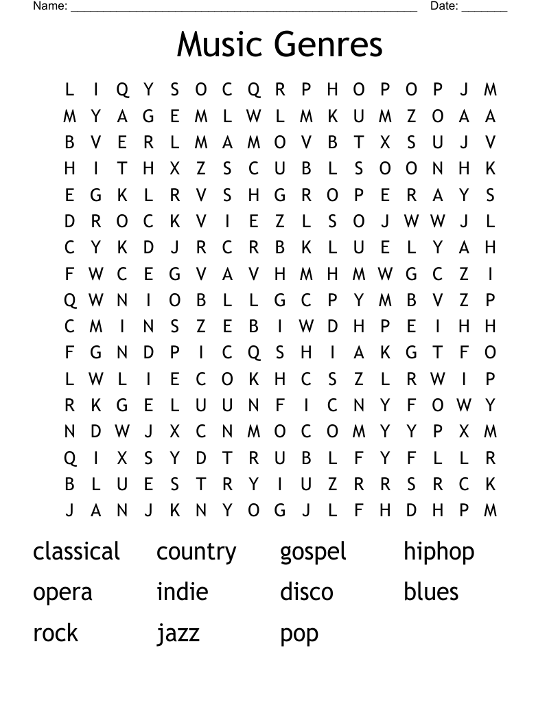 Music Genres Word Search