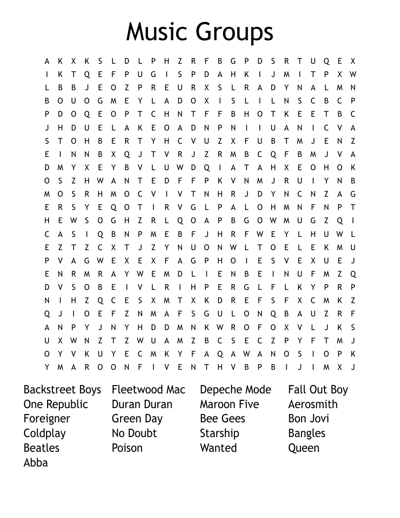 Music Groups Word Search