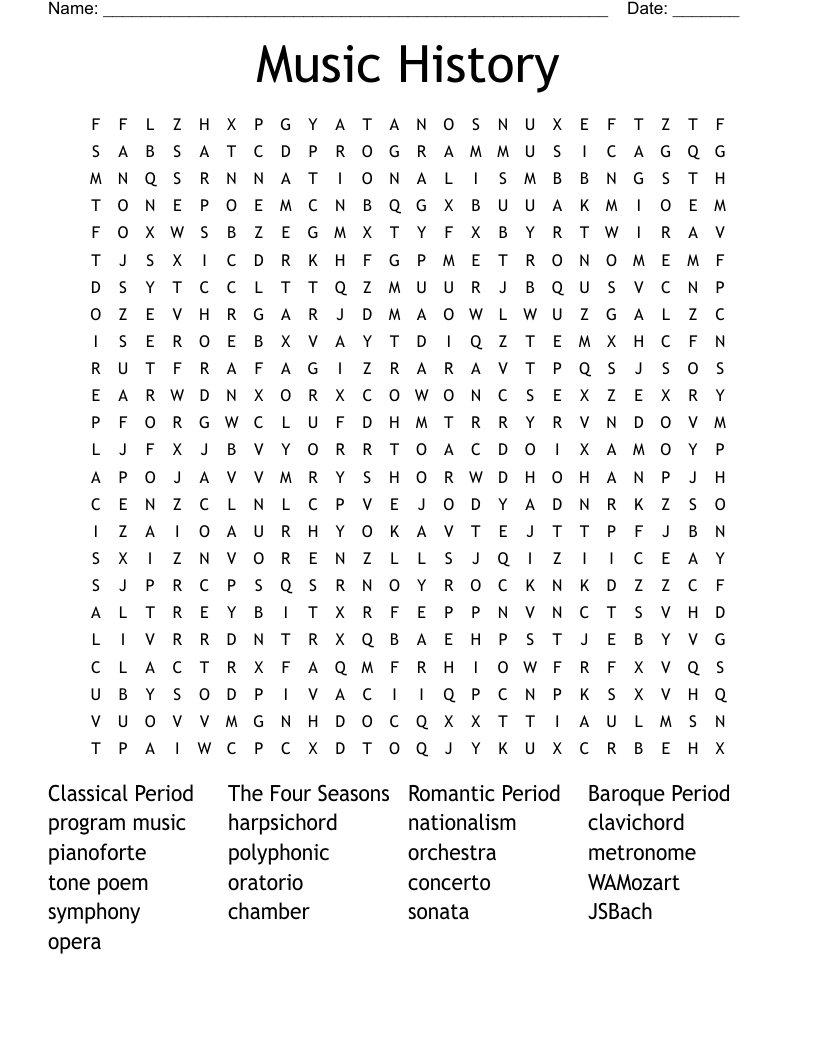 Music History Word Search