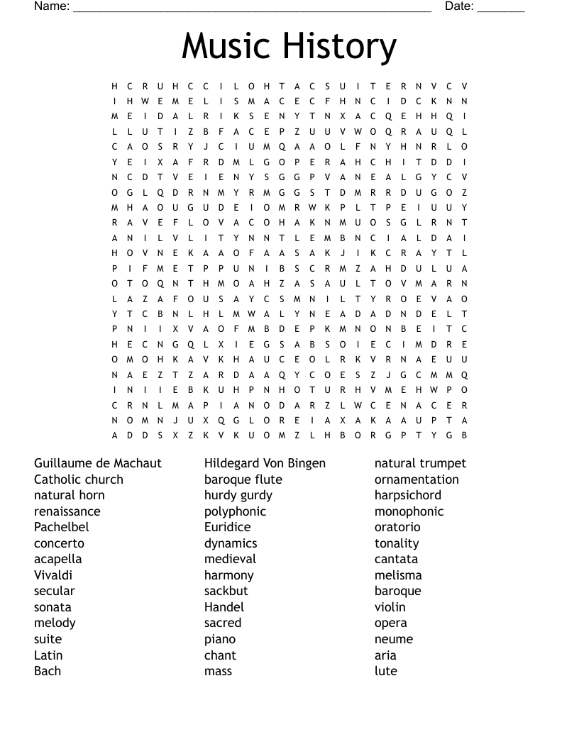 Music History Word Search
