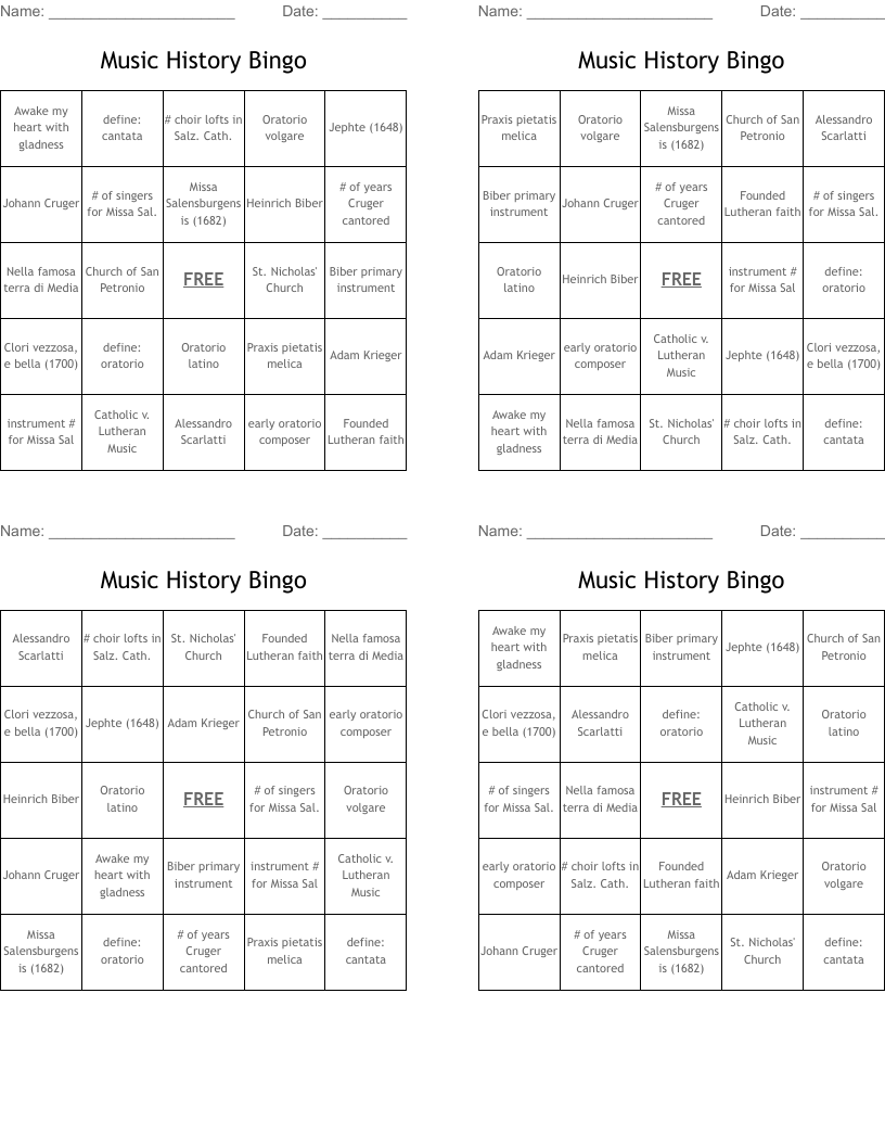 Music History Bingo