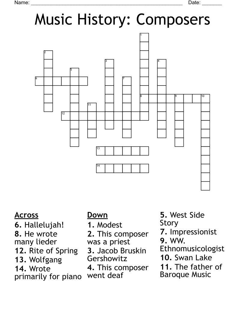 Music History: Composers Crossword