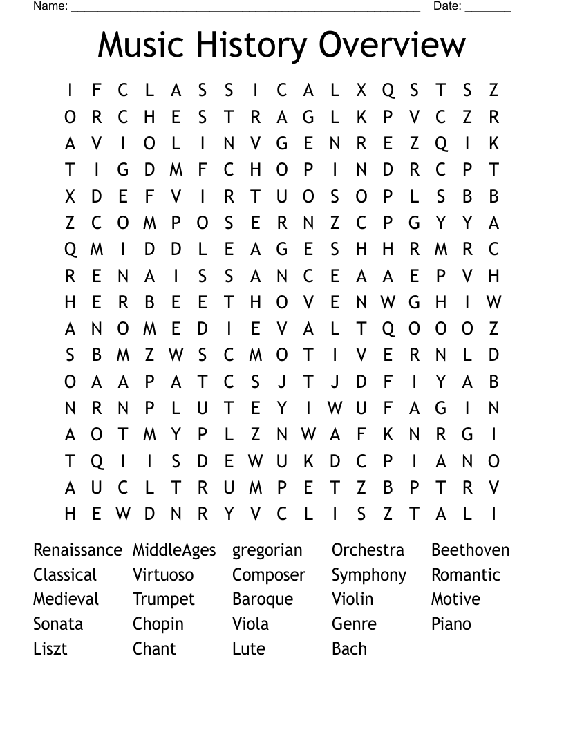 Music History Overview Word Search