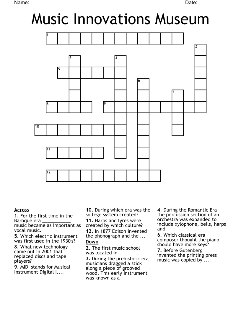 Music Innovations Museum Crossword