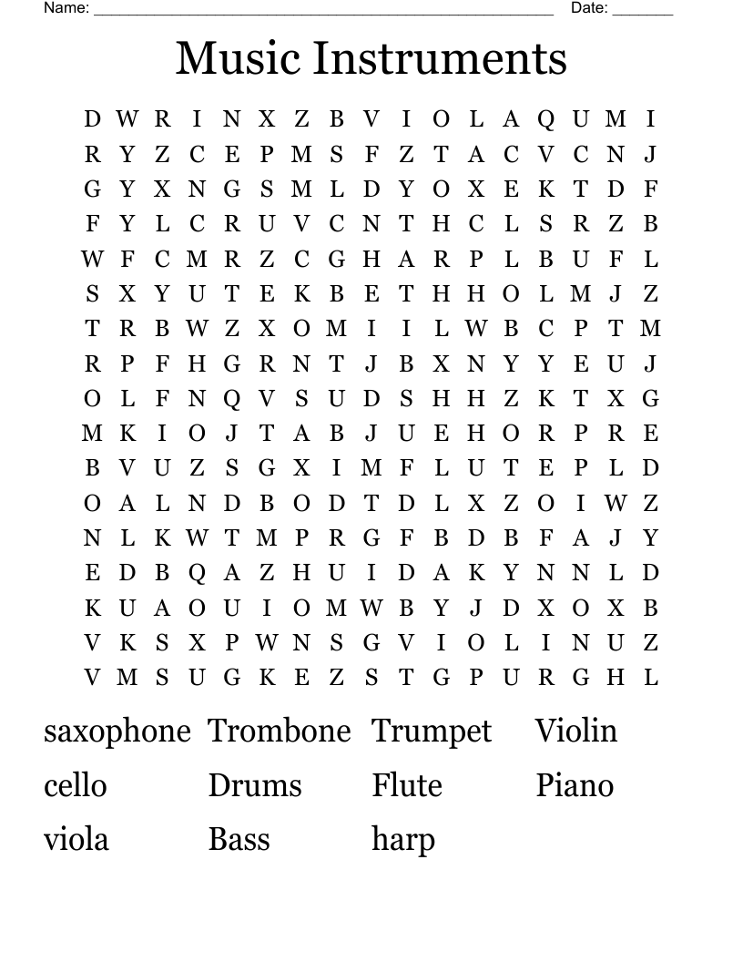 Music Instruments Word Search