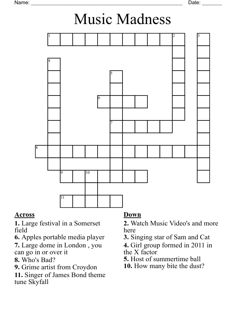 Music Madness Crossword