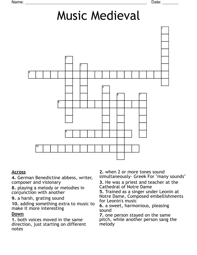 Music Medieval  Crossword