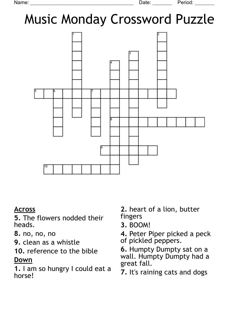 Music Monday Crossword Puzzle