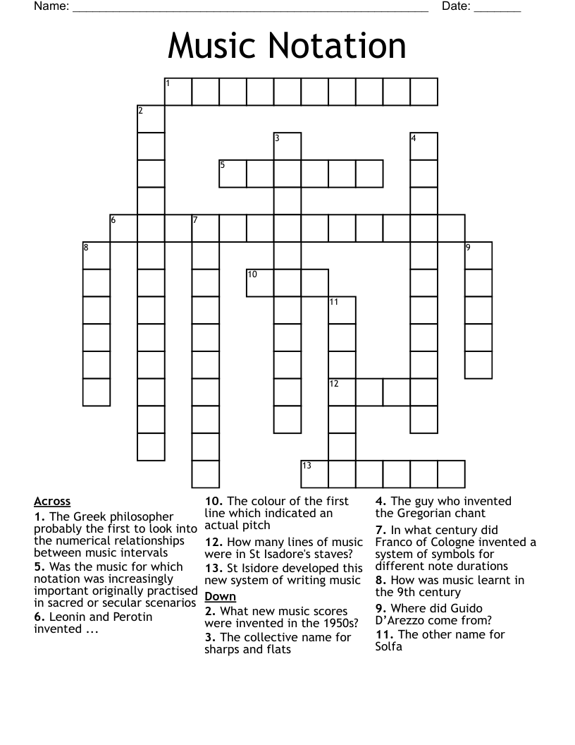 Music Notation Crossword