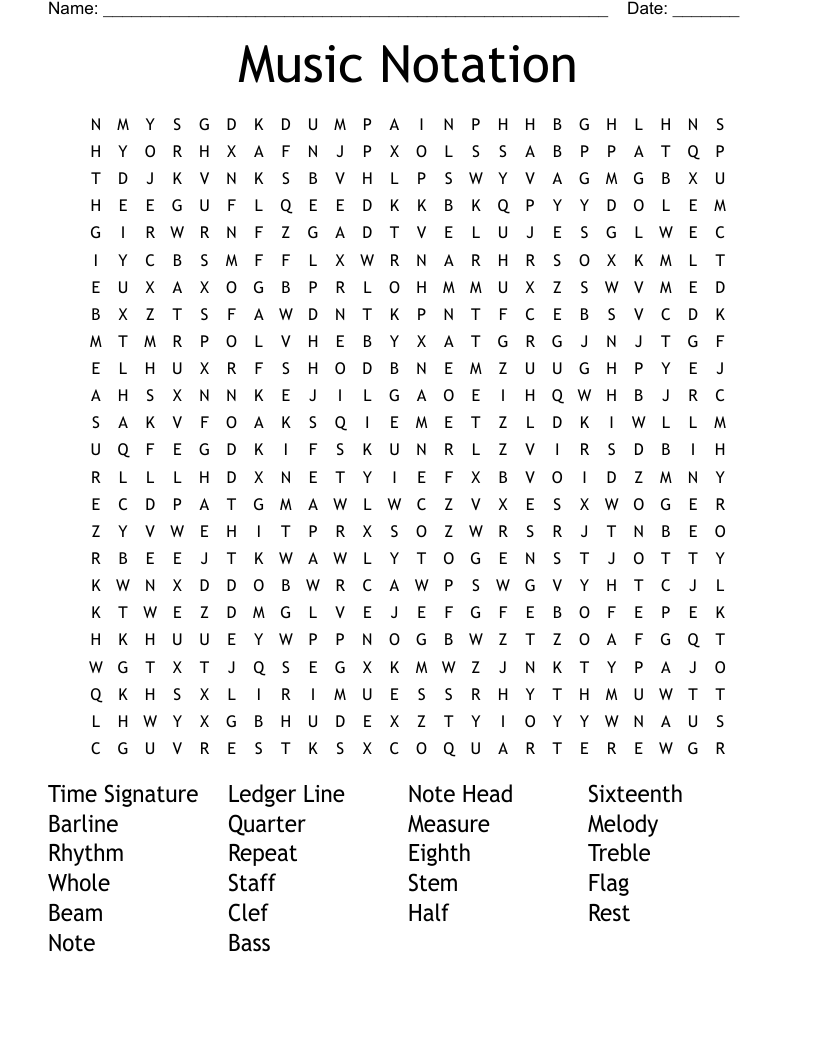 Music Notation Word Search