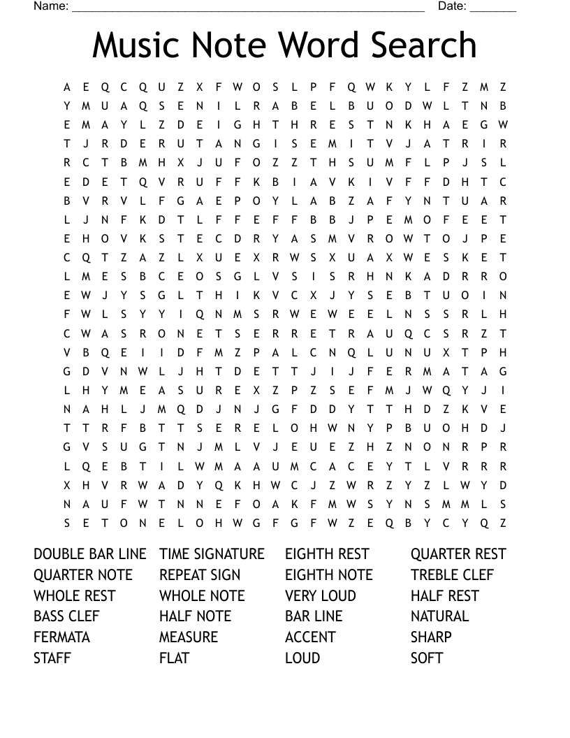 Music Note Word Search