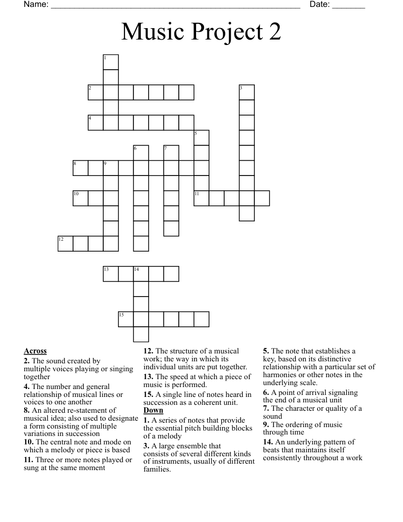 Music Project 2 Crossword