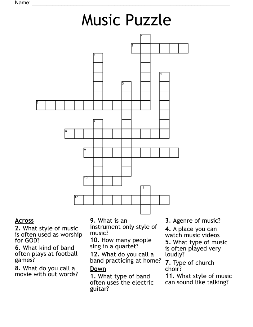 Music Puzzle Crossword