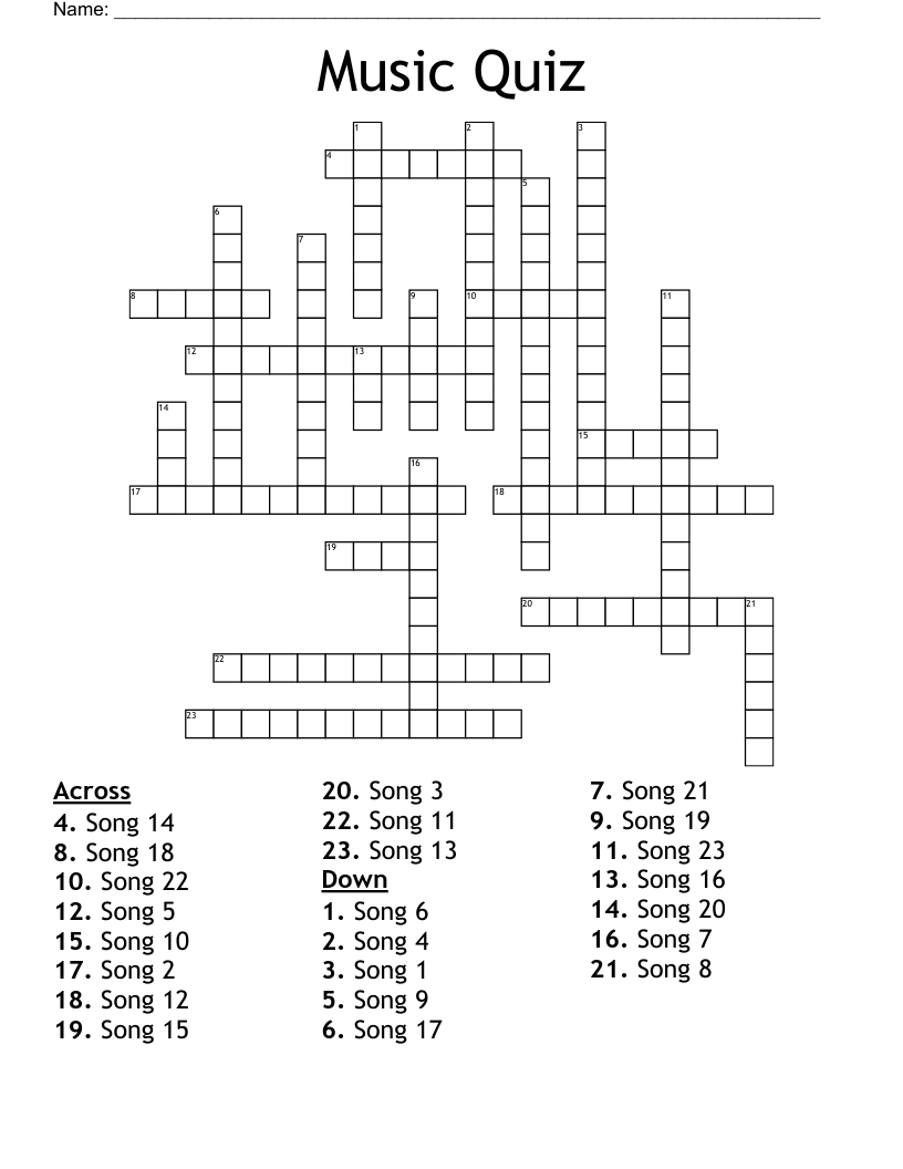 Music Quiz Crossword