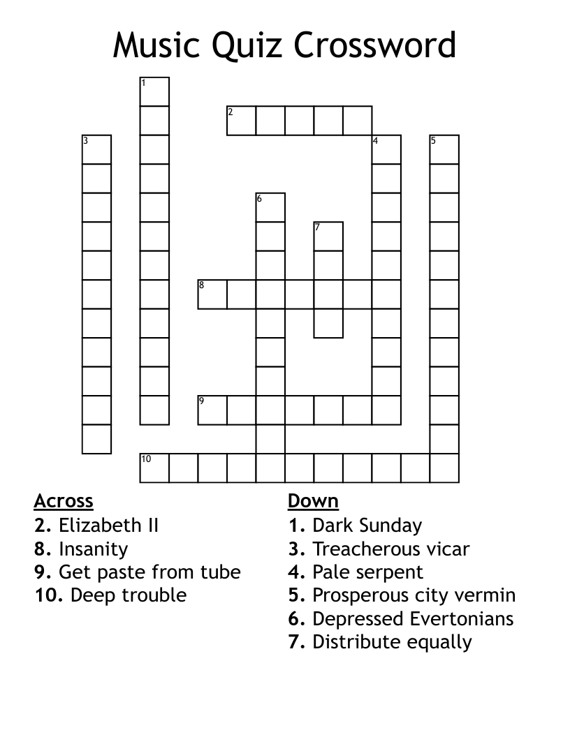 Music Quiz Crossword