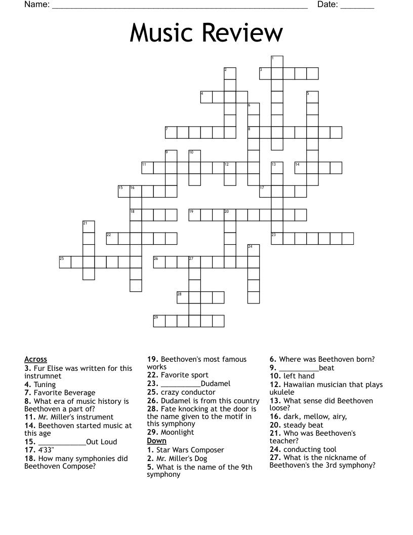 Music Review Crossword