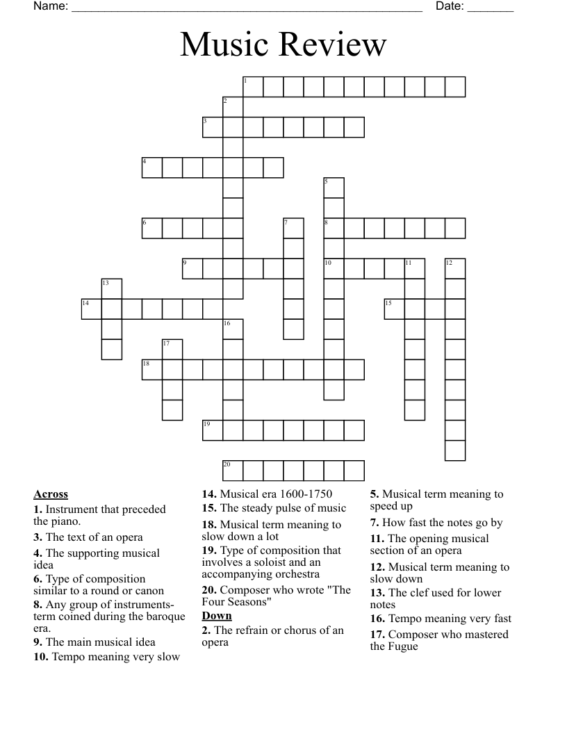 Music Review Crossword
