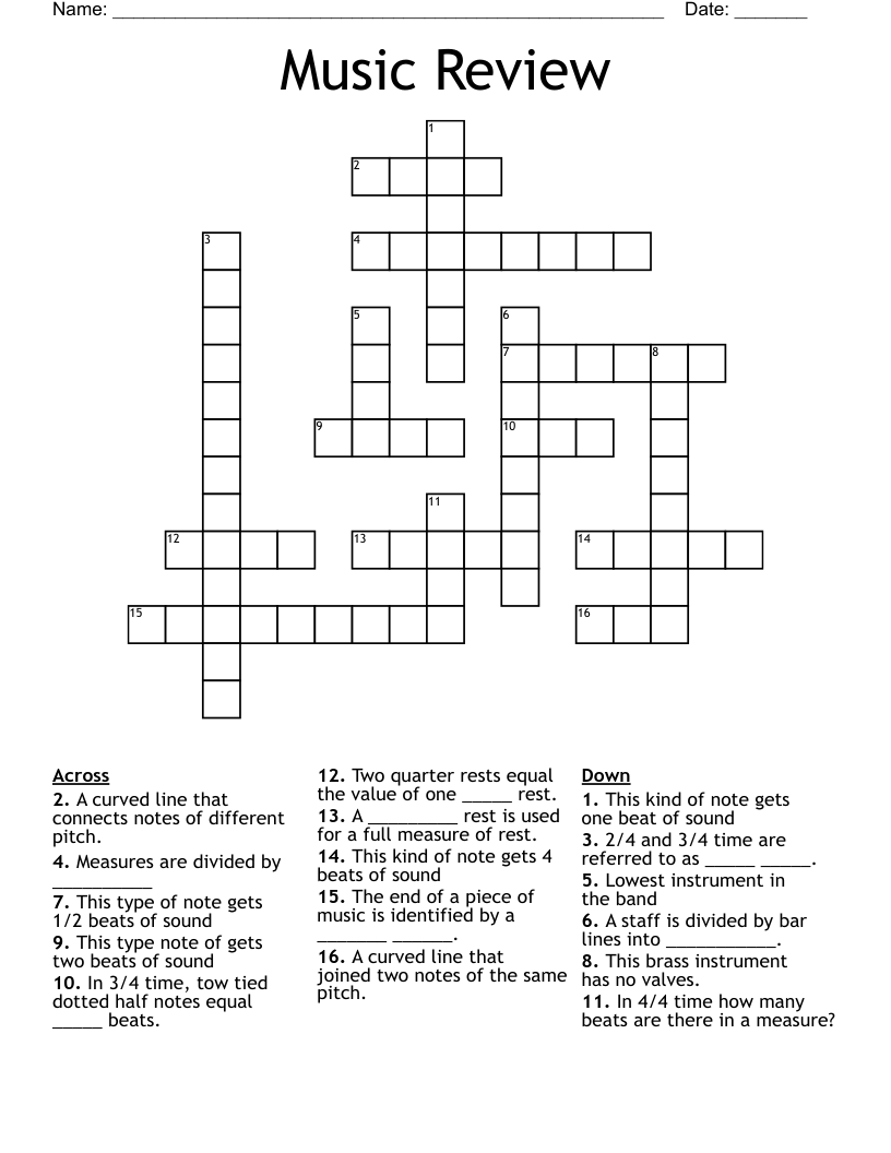 Music Review Crossword