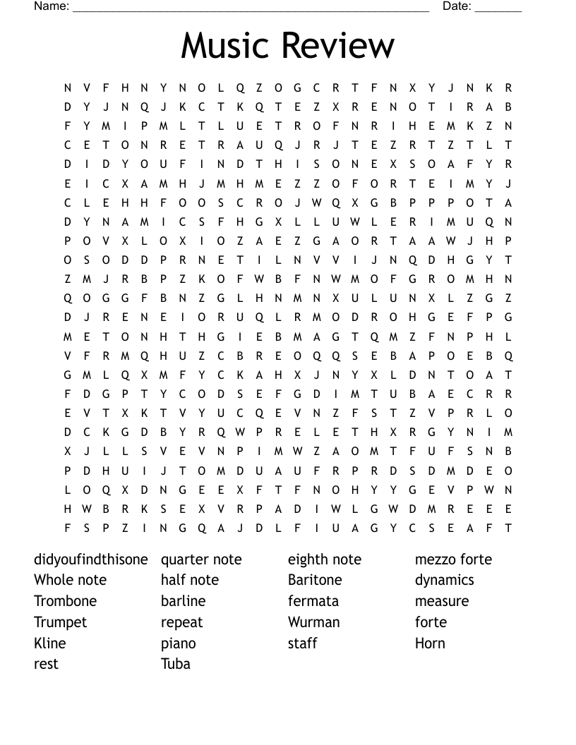 Music Review Word Search