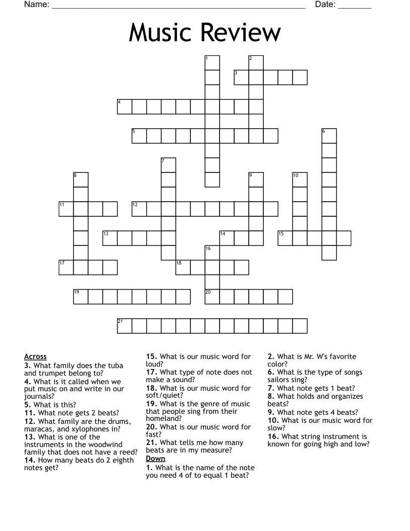 Music Review Crossword