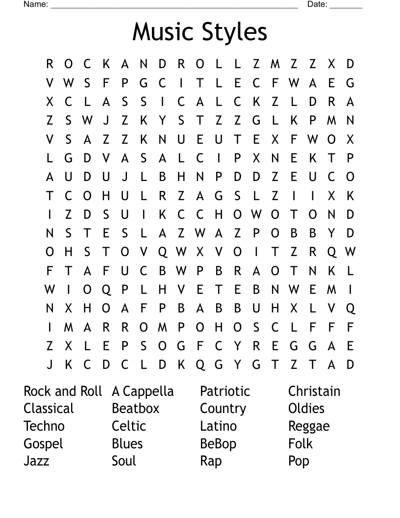 Music Styles Word Search