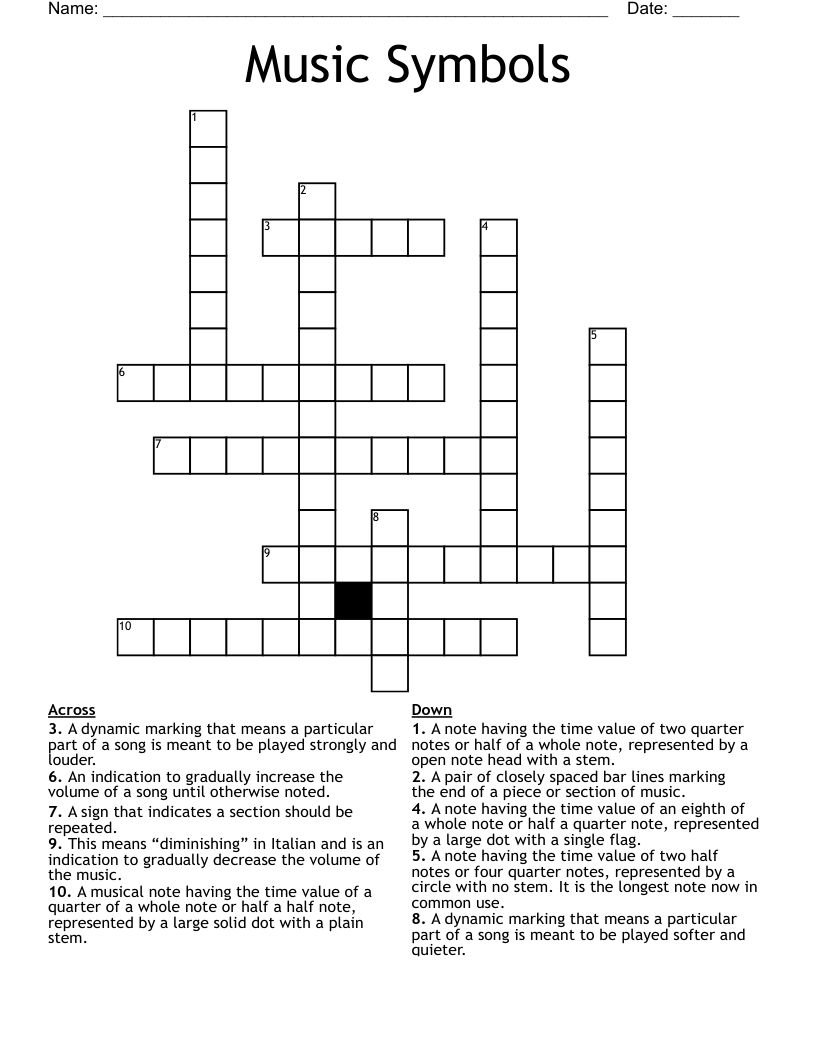 Music Symbols Crossword