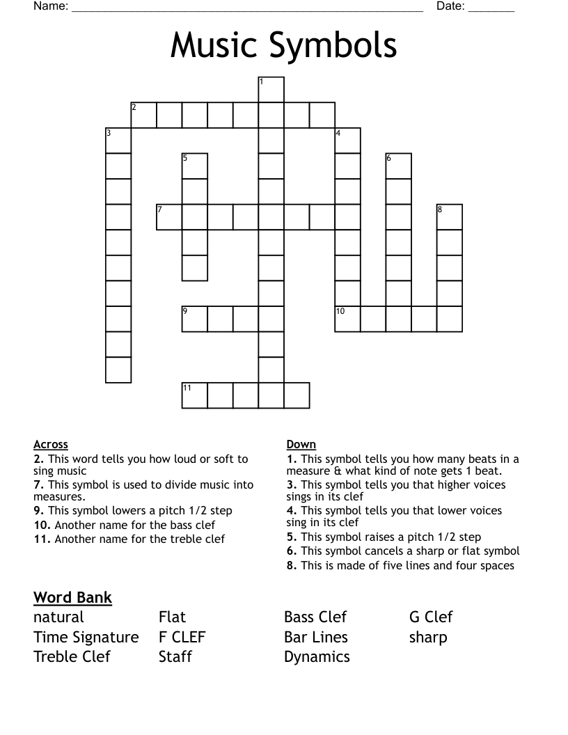 Music Symbols Crossword