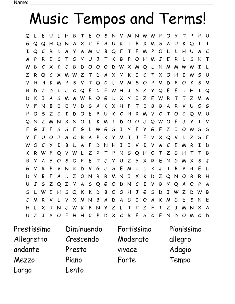 Music Tempos and Terms! Word Search