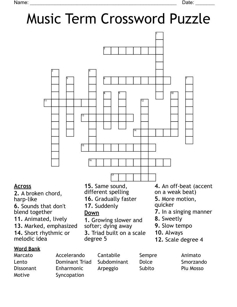 Music Term Crossword Puzzle 