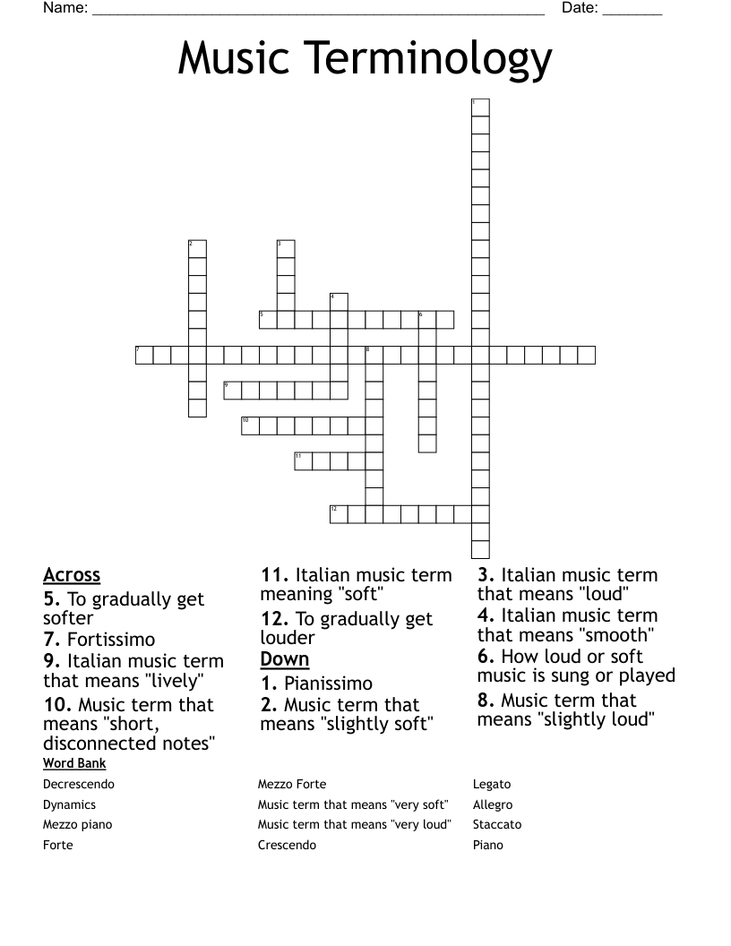 Music Terminology  Crossword
