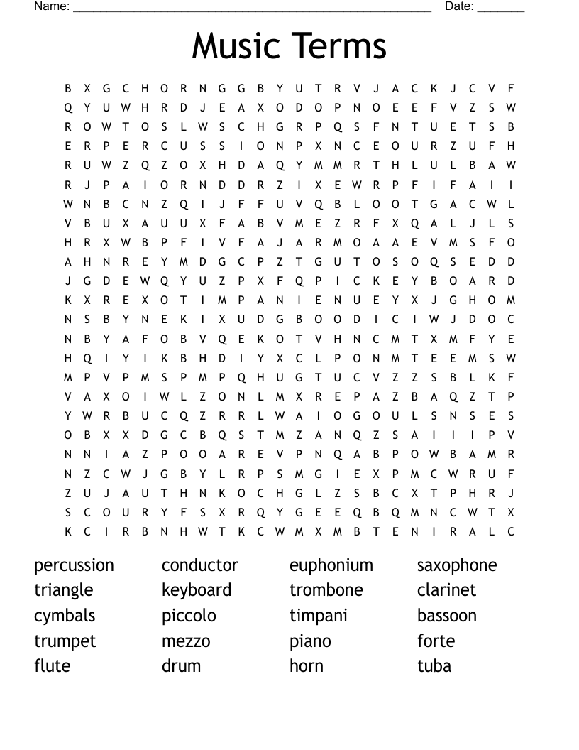 Music Terms Word Search