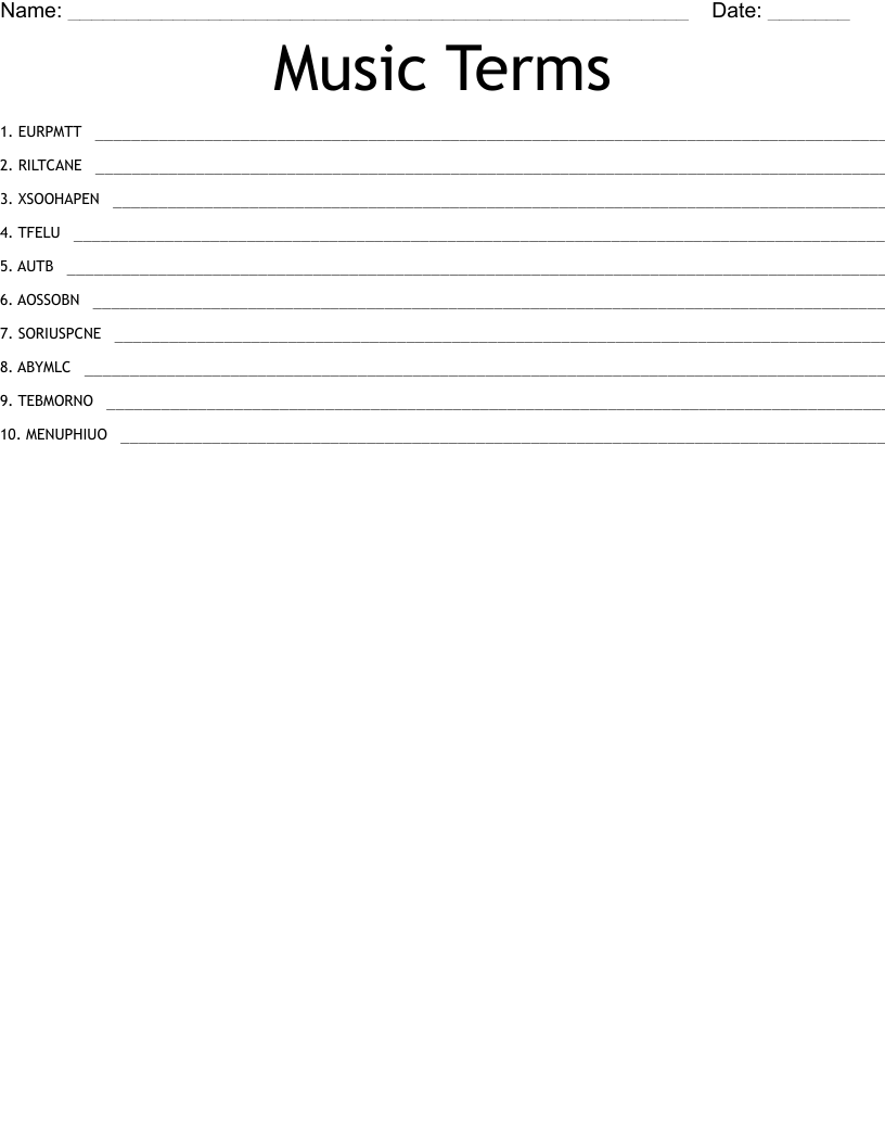 Music Terms Word Scramble