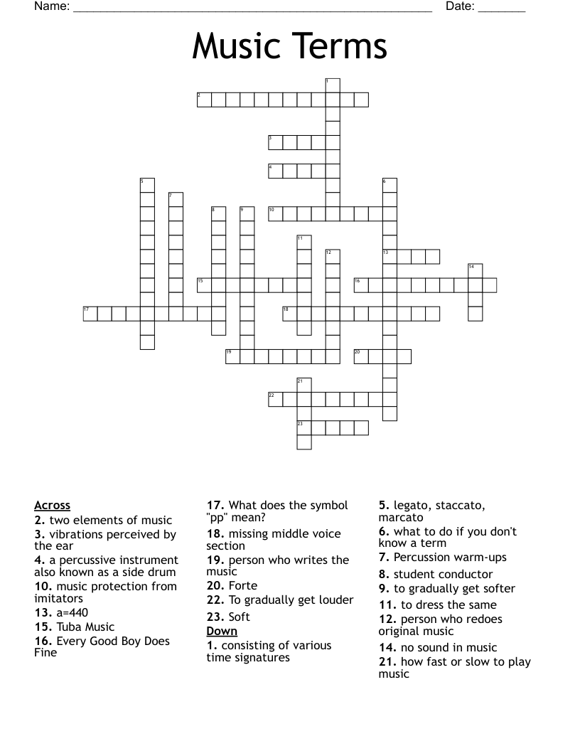 Music Terms Crossword