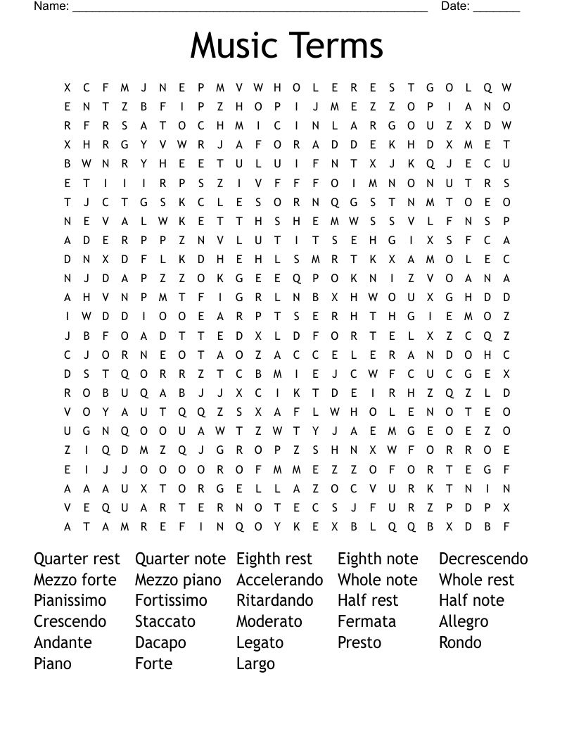 Music Terms Word Search
