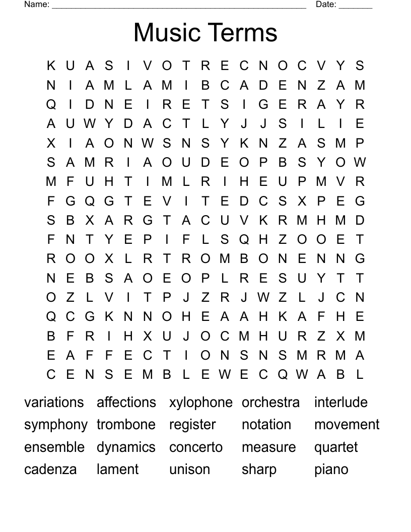 Music Terms Word Search