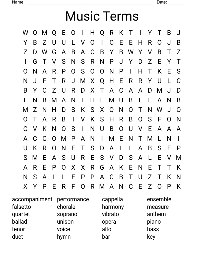 Music Terms Word Search